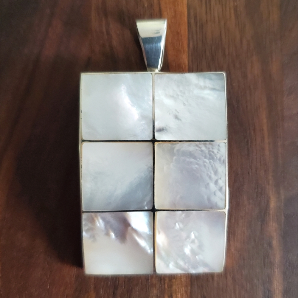 Rectangle Pendant with shell and sterling silver